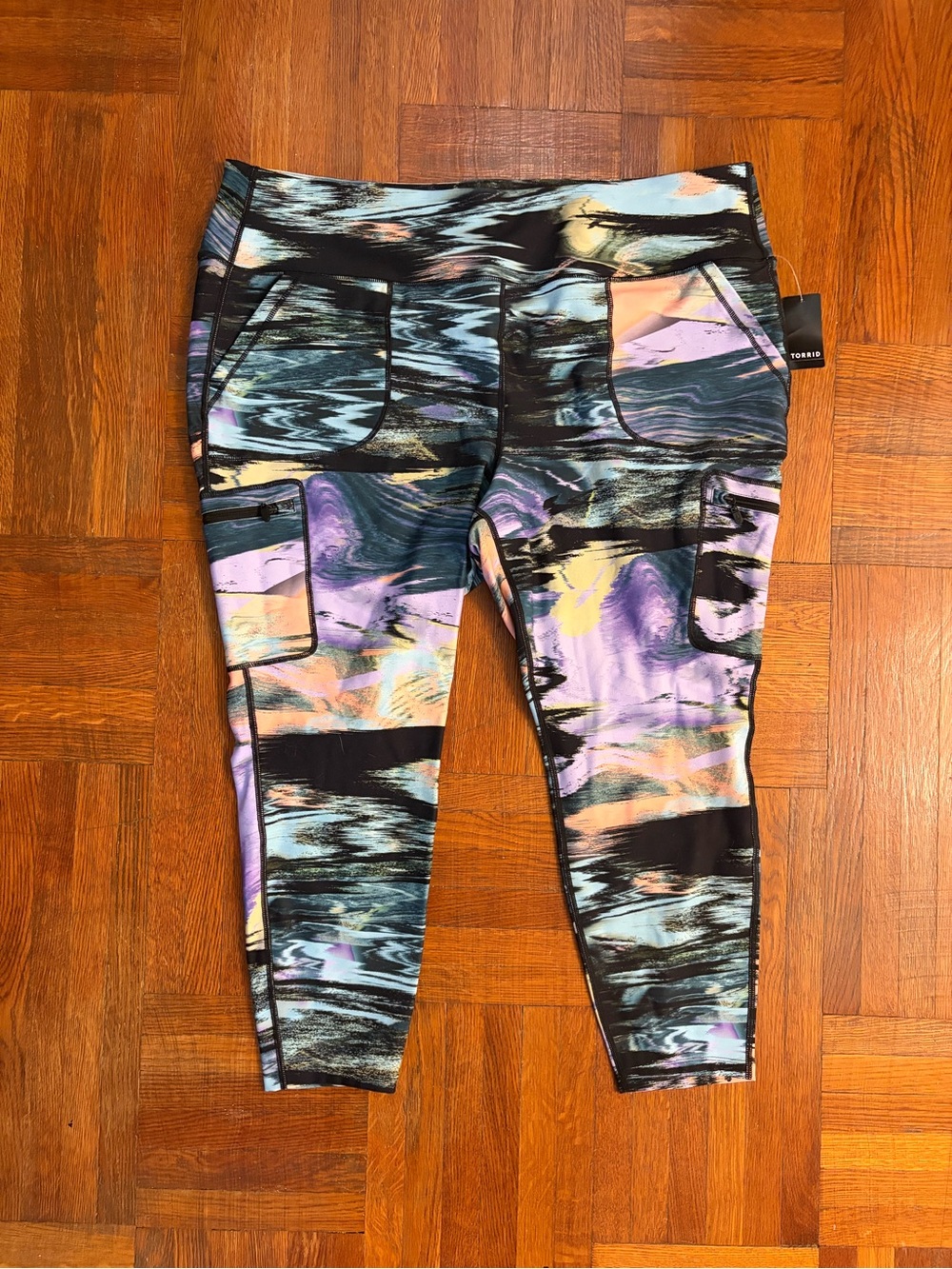 torrid Black, Purple, Teal & Peach Abstract Print Active Leggings with Pockets